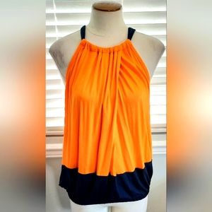 Trina Turk Orange/Navy Block Sleeveless Tie Back Tank Top NWT